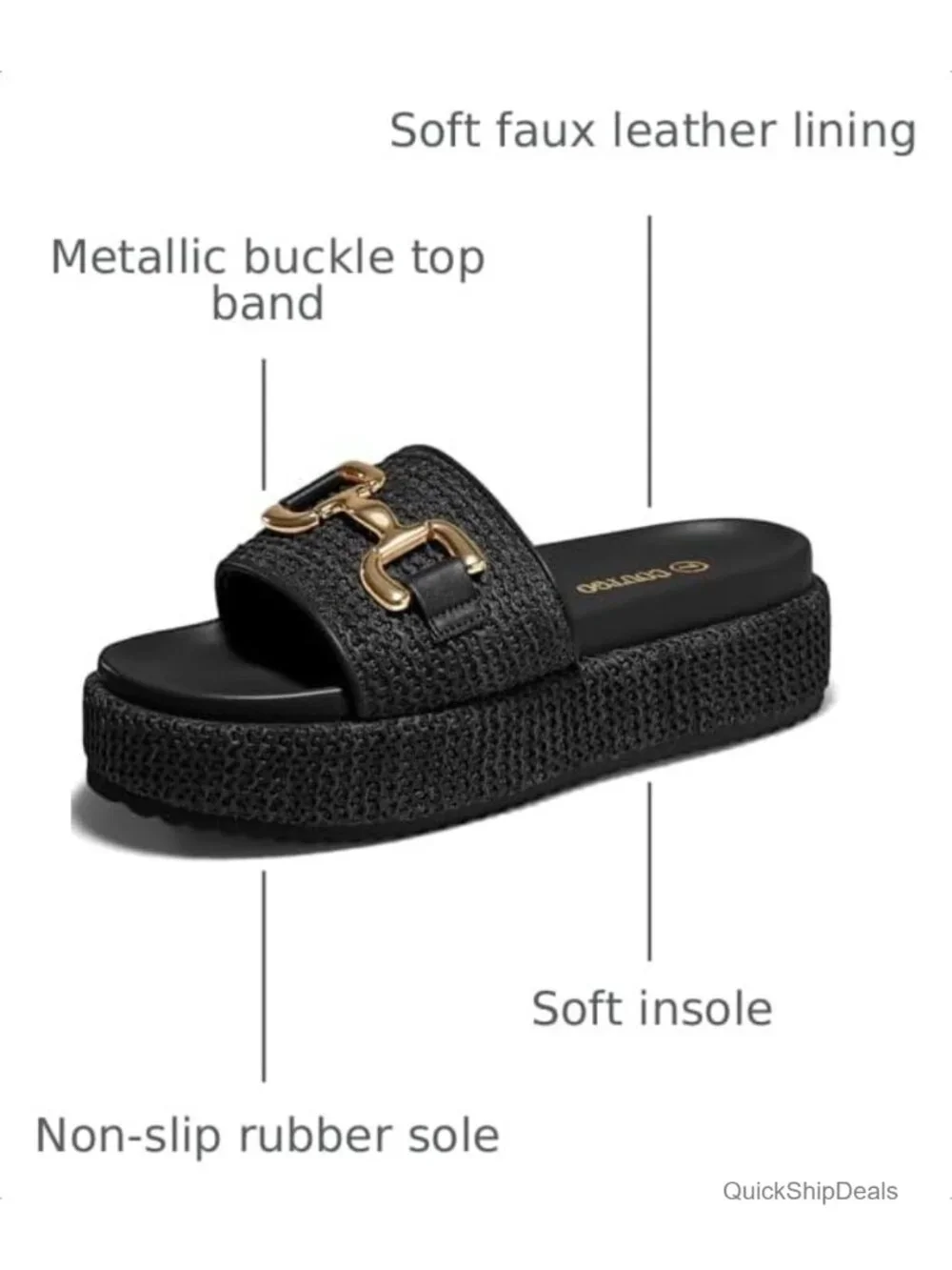 Women's Platform Sandals Raffia Espadrilles with Metal Chain - Slip On Slide